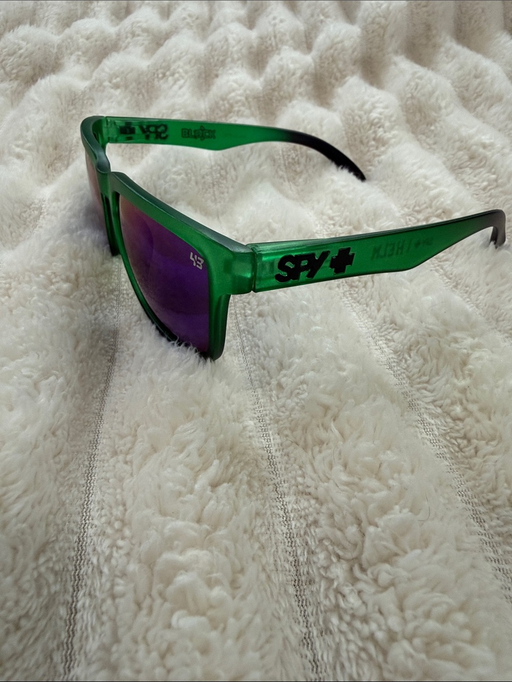SPY Translucent Green Frame Sunglasses with Purple Mirrored Lenses